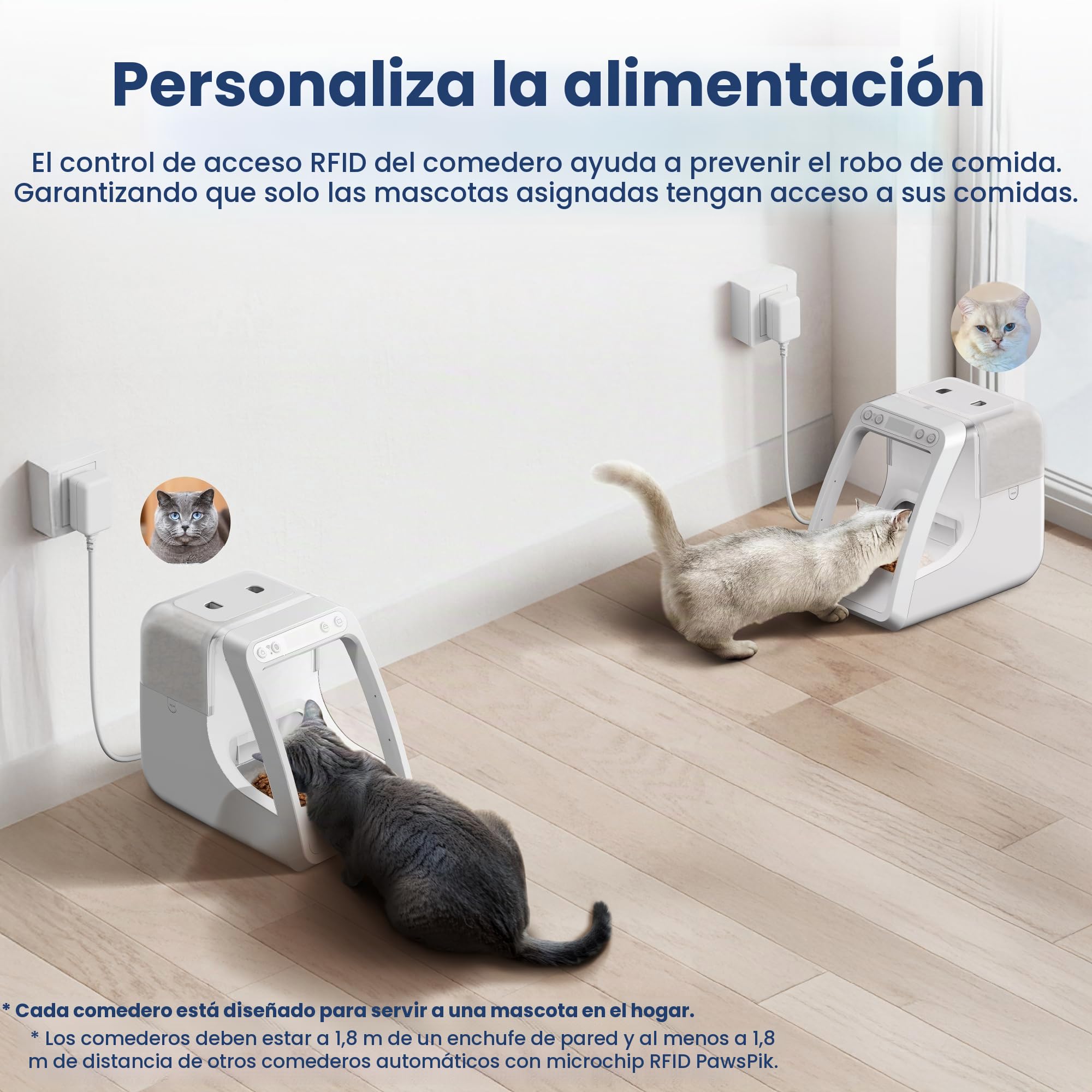 PawsPik - Alimentador automático de Microchip RFID para Mascotas, para Gatos y Perros pequeños, 16 Tazas, Compatible con Microchip ISO, Control de aplicación, Control de porciones, Adecuado para