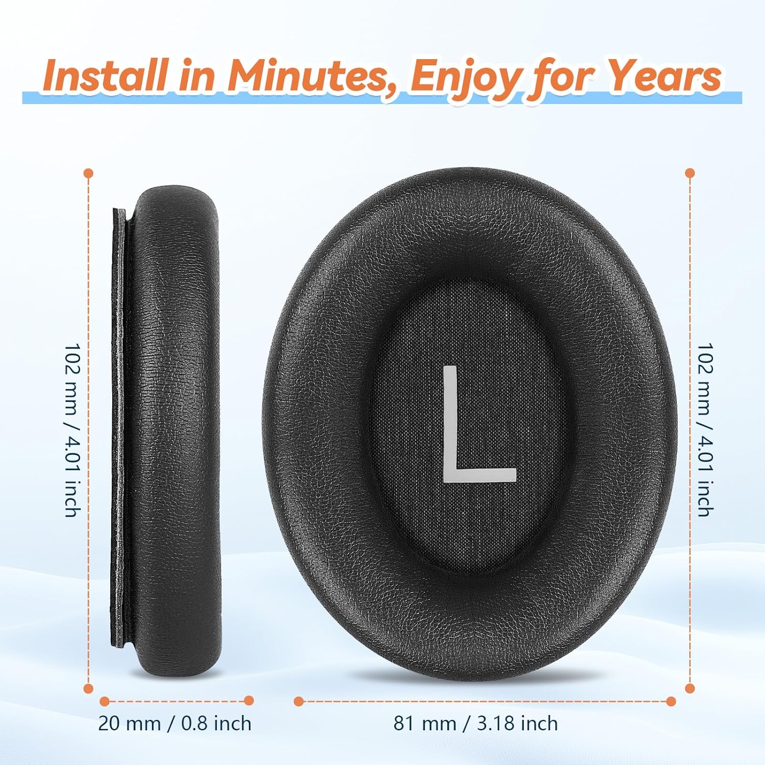 Aurivor Replacement Ear Pads for Bose QuietComfort 45 35 ii (QC45 QC35) Headphones, Anti-Tear Earpads Cushions for QC SE SC & New Quiet Comfort (Deep Bass), Softer Foam & Leather (Black) - Image 5