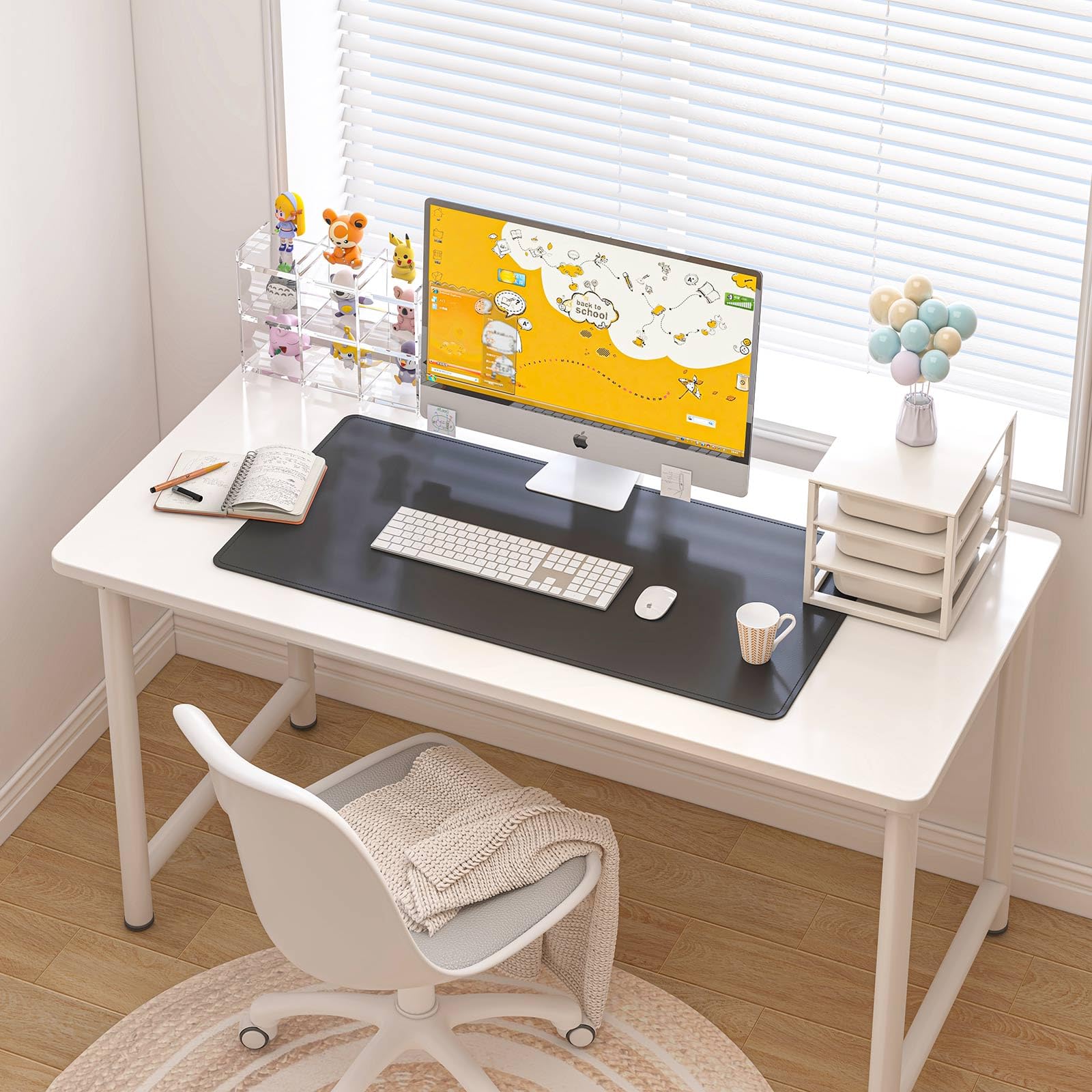 DAWNTREES Protecteur de tapis de bureau en cuir PU 60x35cm Grand coussinet de souris et tapis de clavier noir