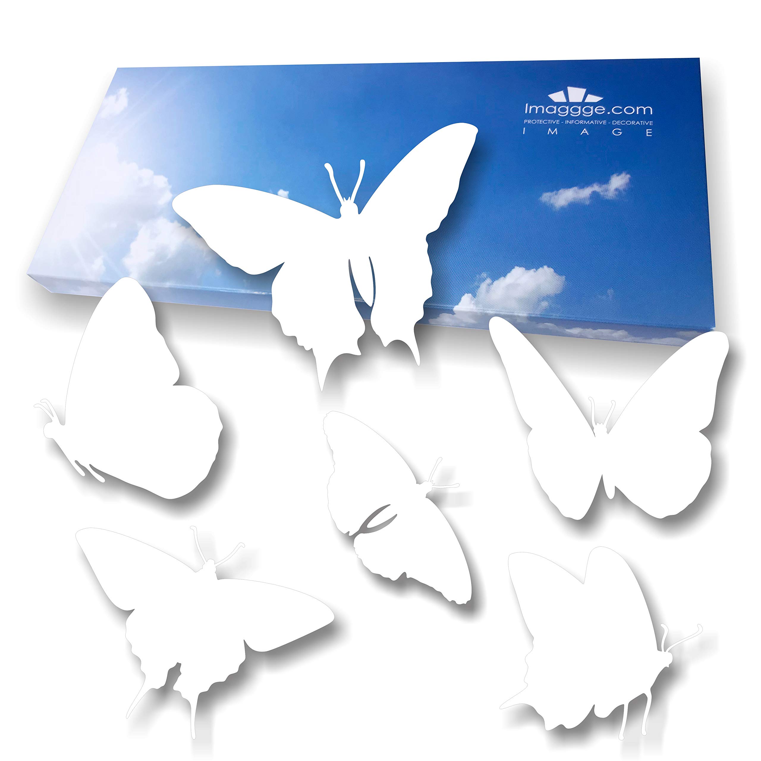 Window Protection Stickers - Anti-Collision Decals to Prevent People and Bird Strikes on Window Glass - Set of 18 Butterflies Stickers - Color: White