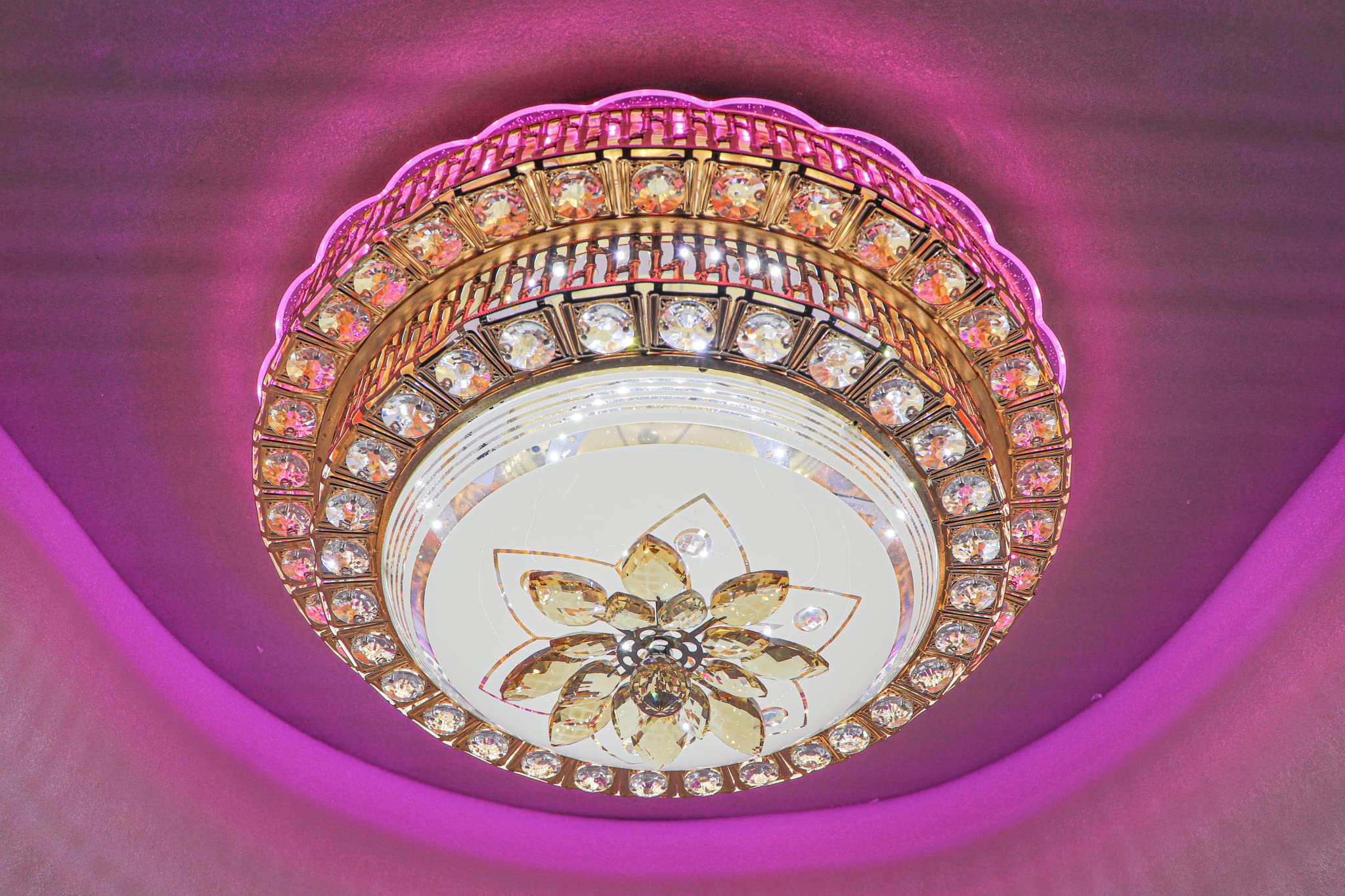 swanart Luminor Crystal Chandelier, 50cm Dimmable LED Ceiling Light with RGB Color Change, Bluetooth Music Speaker, Remote Control - Modern Flush Mount Lighting for Living Room, Bedroom, Dining Room-image-26