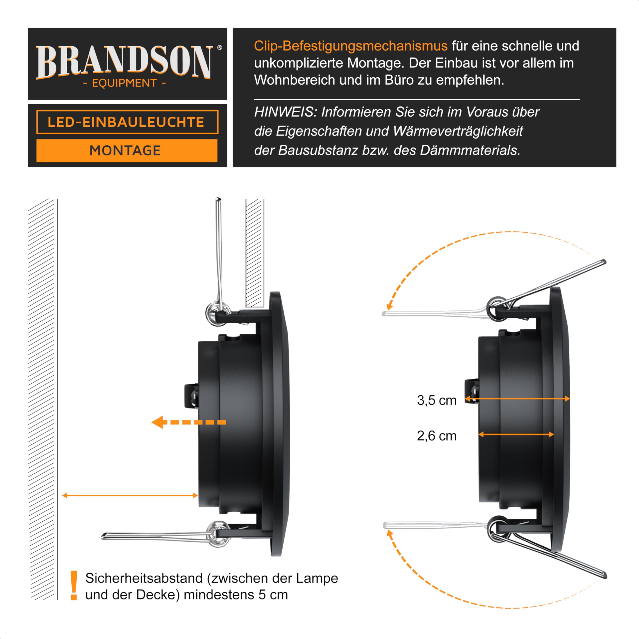 Brandson - 18x LED Deckenspot dimmbar Einbaustrahler schwenkbar - Ultra Flache Spots Einbauleuchte - Einbauspot Deckenstrahler - Abstrahlwinkel 120 Grad - 230V - schwarz