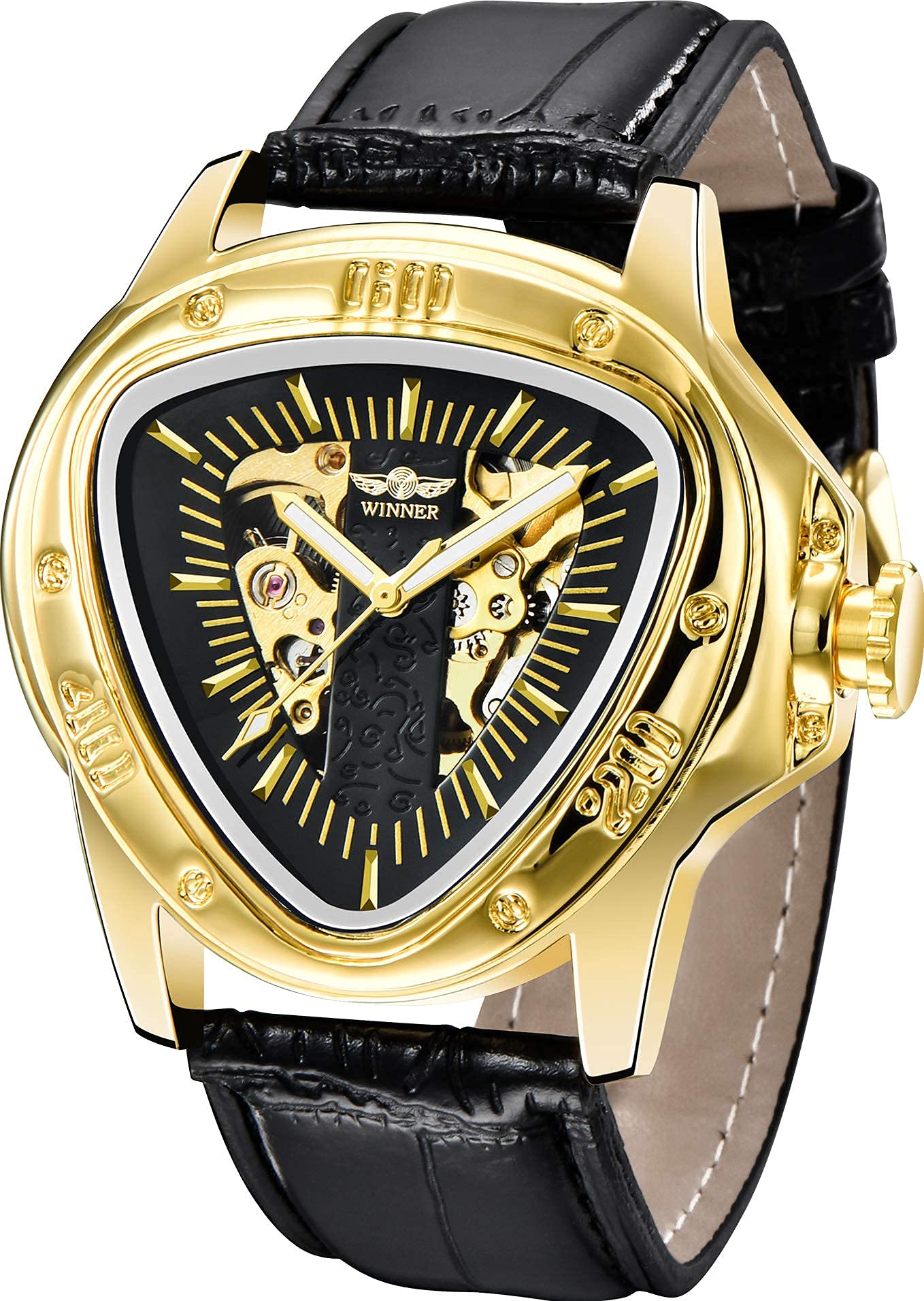 Men's Triangle Watches, Golden Skeleton Watch, Fashion Mechanical Wrist Watch for Men (W996)