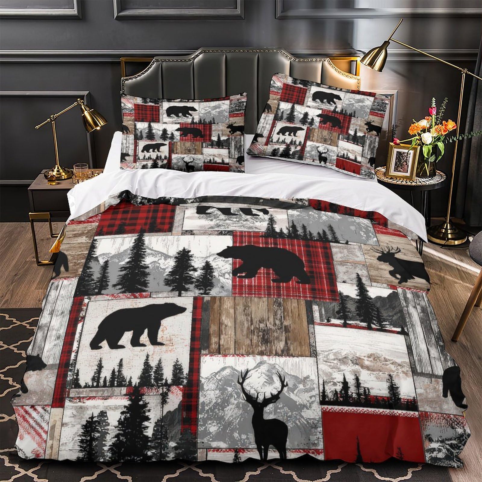 Housse de couette anti-acarien motif ours 3D pour lit 2 personnes