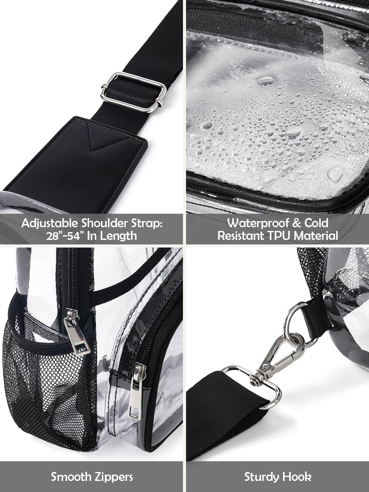 Clear Bag for Stadium Events, Clear Crossbody Bag For Women Men, Transparent Purses, See Through Large Sling Backpack