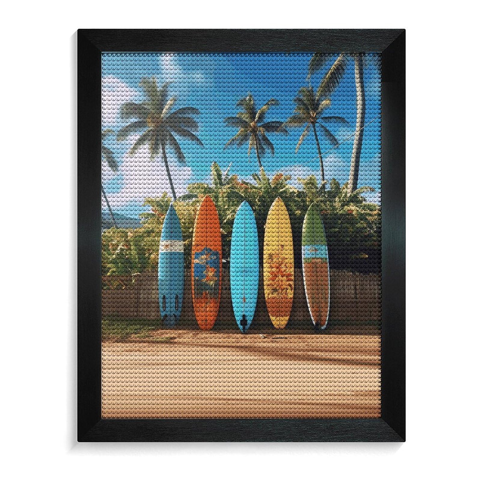VIDI Surf's Up Surfboard 5D-Diamant-Malerei-Set für Erwachsene, groß, zum Selbermachen, runder Bohrer, Diamantkunst mit Rahmen, Anfängerfreundliches Handwerk, Edelsteinmalerei für Stressabbau