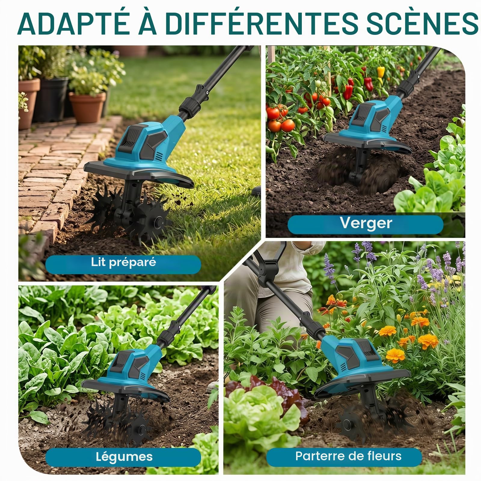 Motobineuse électrique sur Batterie 18 V, motobinatrice sans Fil, Largeur/Profondeur de Travail 10/25 cm, 360 TR/Min, Pliable, Tube télescopique, pour Jardin et Cours (1 Batterie)