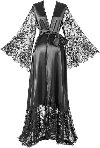 Womens Kimono Robe for maternity photoshoot Lace Bride Bridesmaids Wedding party robe Satin Long Robe
