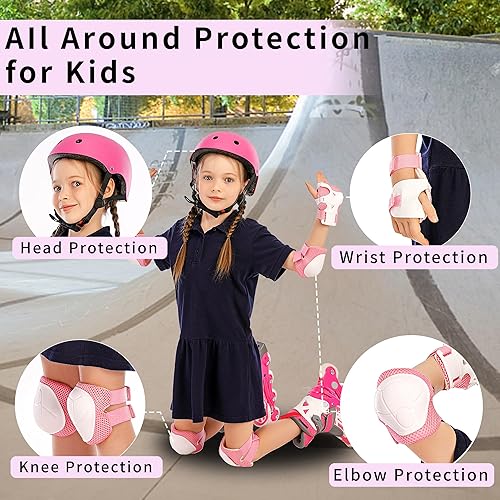 Miniatura 8 de SAITI Casco de bicicleta para niños, casco de bicicleta para niños de 3 a 14 años, equipo de protección con coderas, rodilleras y muñequeras, casco