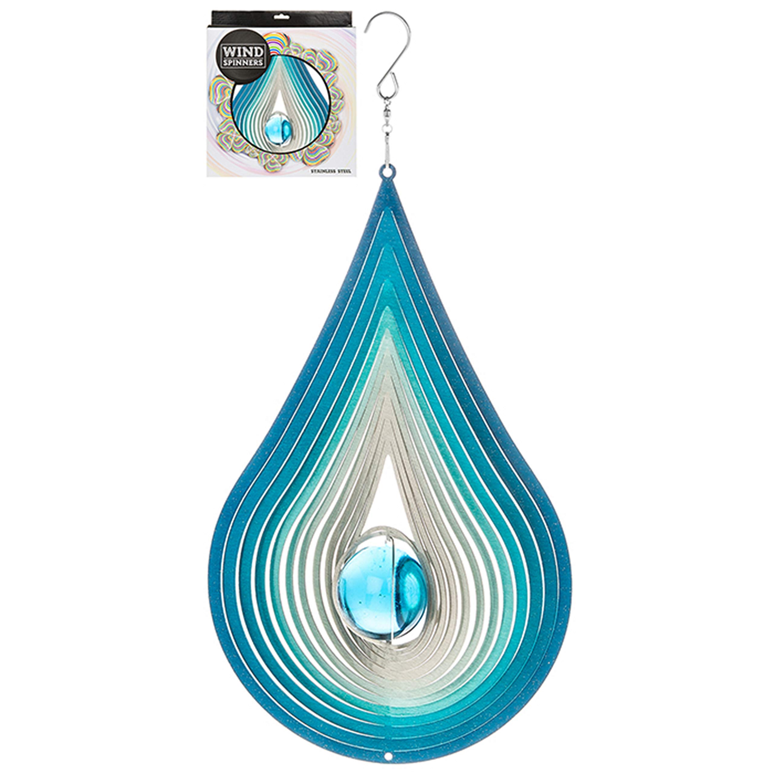 Large 12" Stainless Steel Teardrop Wind Spinner Sun Catcher with centre Glass Ball "ORBIT RAINDROP"