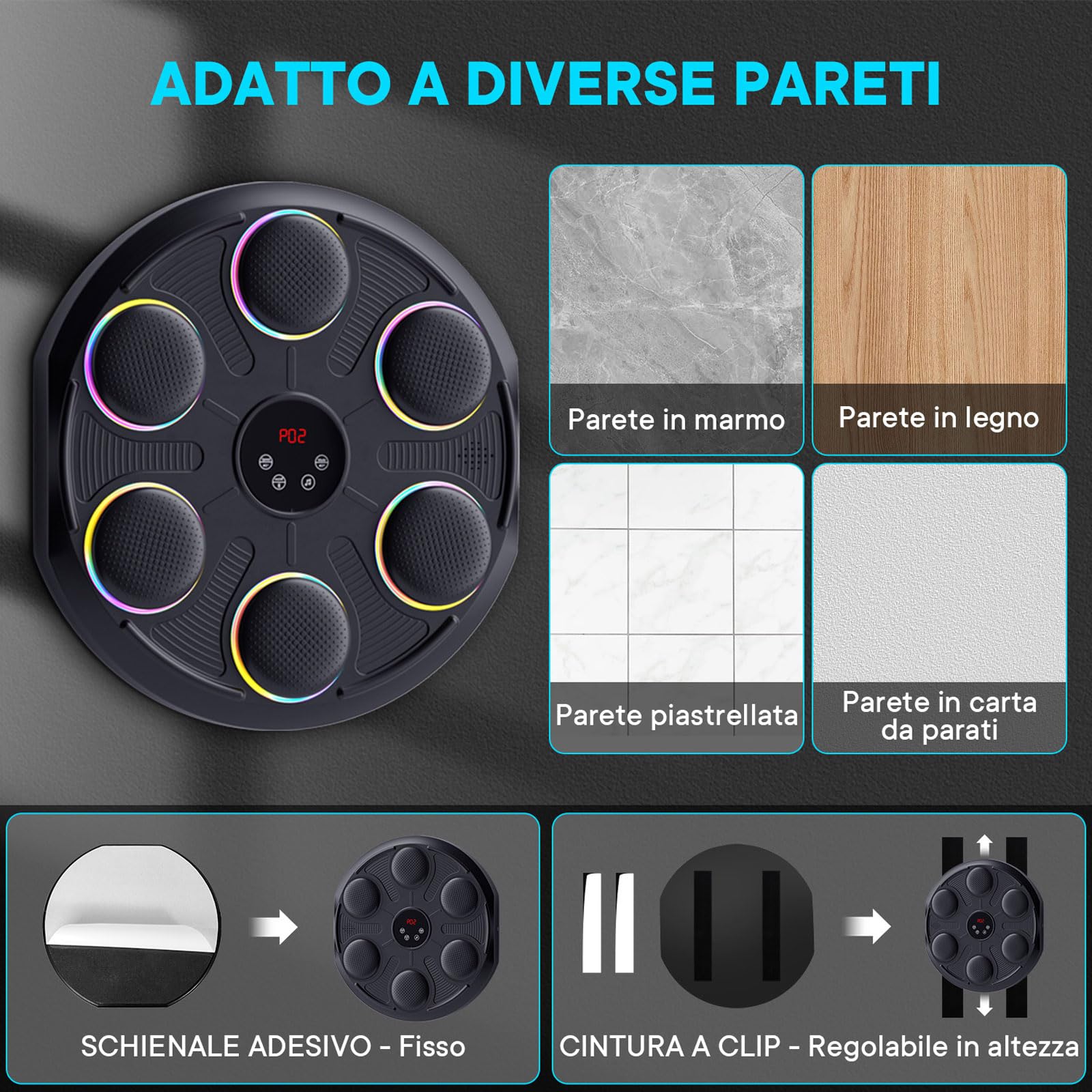 Music Boxing Machine - Tirapugni Musicale da Parete con 12 velocità e modalità Luce, Bluetooth, Macchina da Boxe per Allenamento Casa, Include Guanti MMA, per Allenamento Casa Adulti