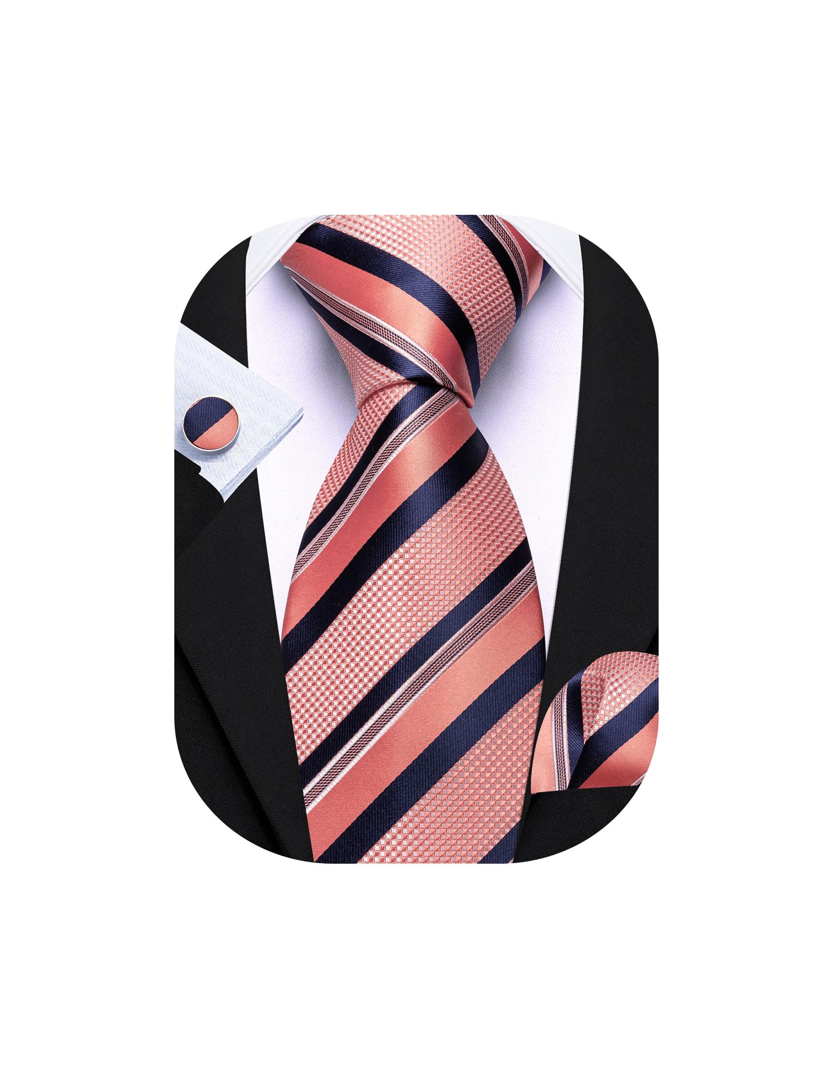 Barry.Wang Mens Tie Set Plaid Check Stripe Neckties Pocket Square Cufflinks | Woven Classic,Formal/Casual Men's Necktie,Luxury,Business,Wedding,Party,Prom,Graduation