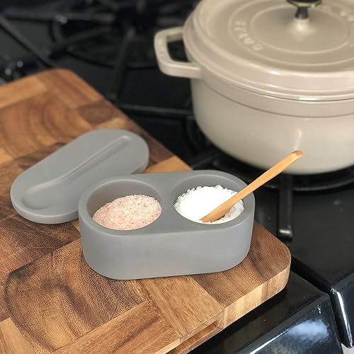 Miniatura 6 de Fox Run 11725 Bodega de sal doble de cemento con cuchara, 3 x 3.5 x 6.25 pulgadas, gris