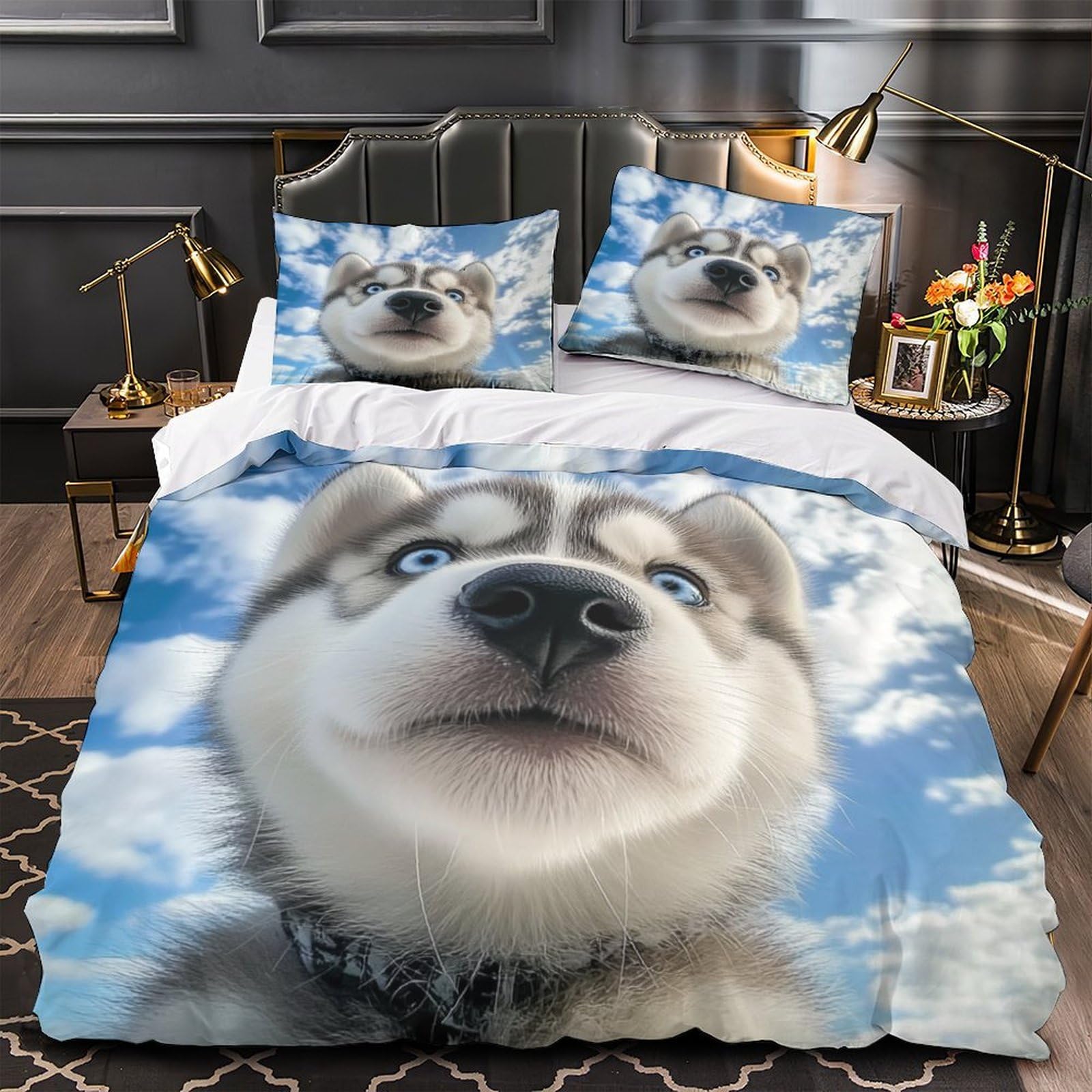 Housse de couette Husky de Sibérie 3D 260x220 parure lit microfibre enfant