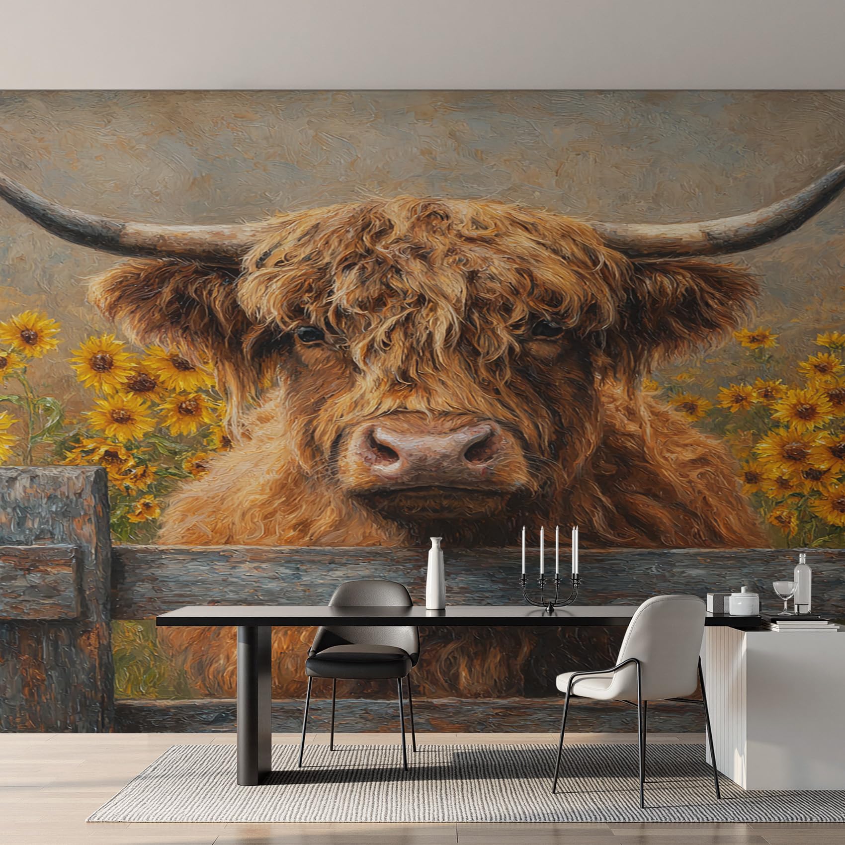 Papier peint panoramique vache des highlands de 366x254 cm pour salon