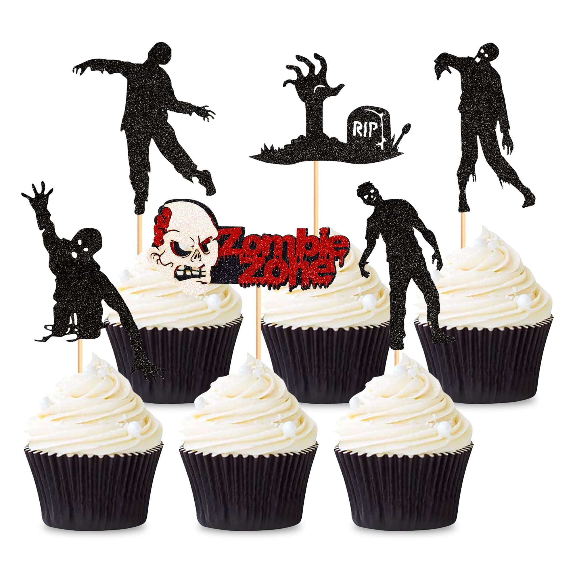 Ercadio36 Pack Zombie Cupcake Toppers Halloween Zombie Cupcake Picks Zombie Zone Fantasy Horror Theme Halloween Party Decor Cake Decor Supplies
