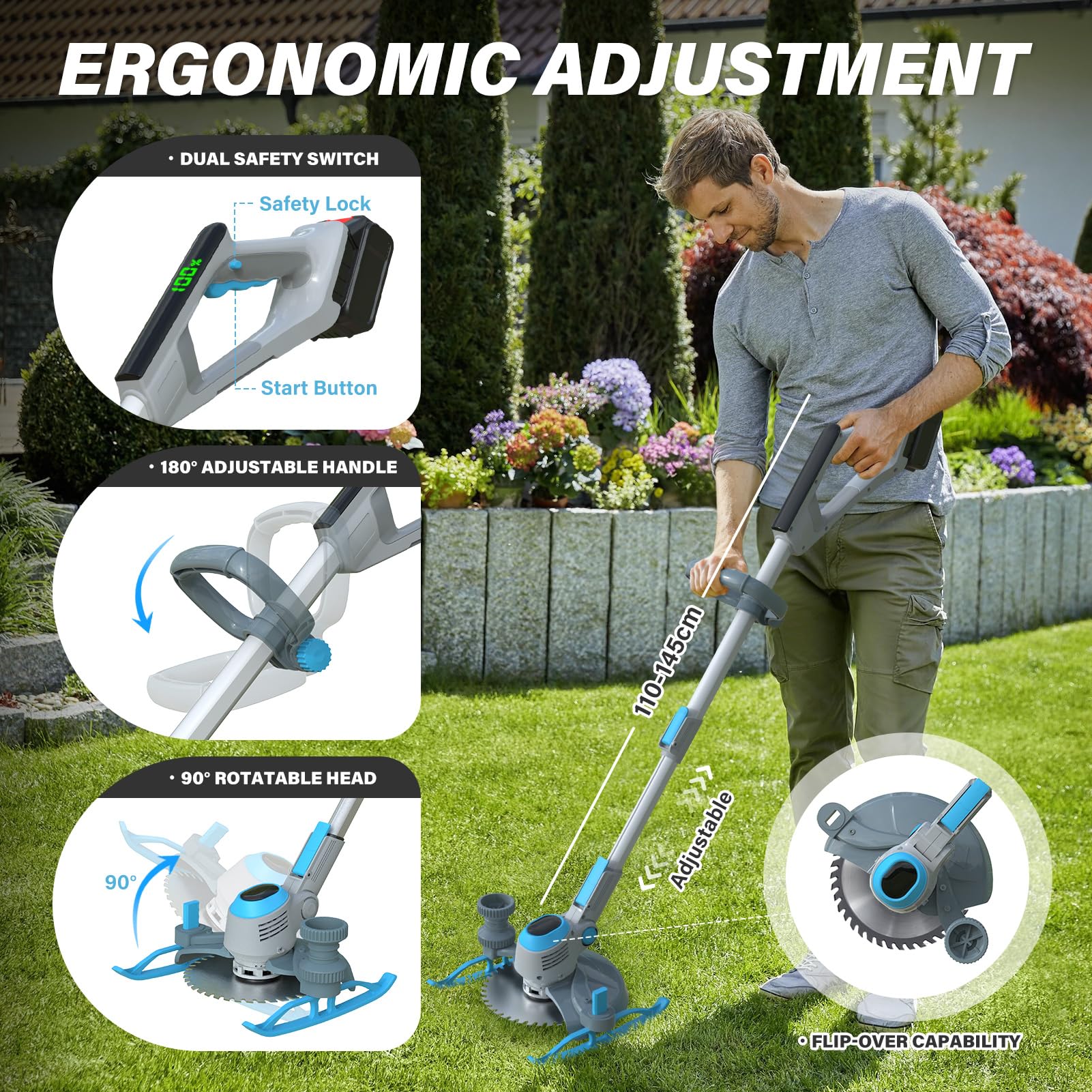 Rasentrimmer mit Akku für Makita Akkus, 2 in 1 Rasentrimmer/Kantenschneider