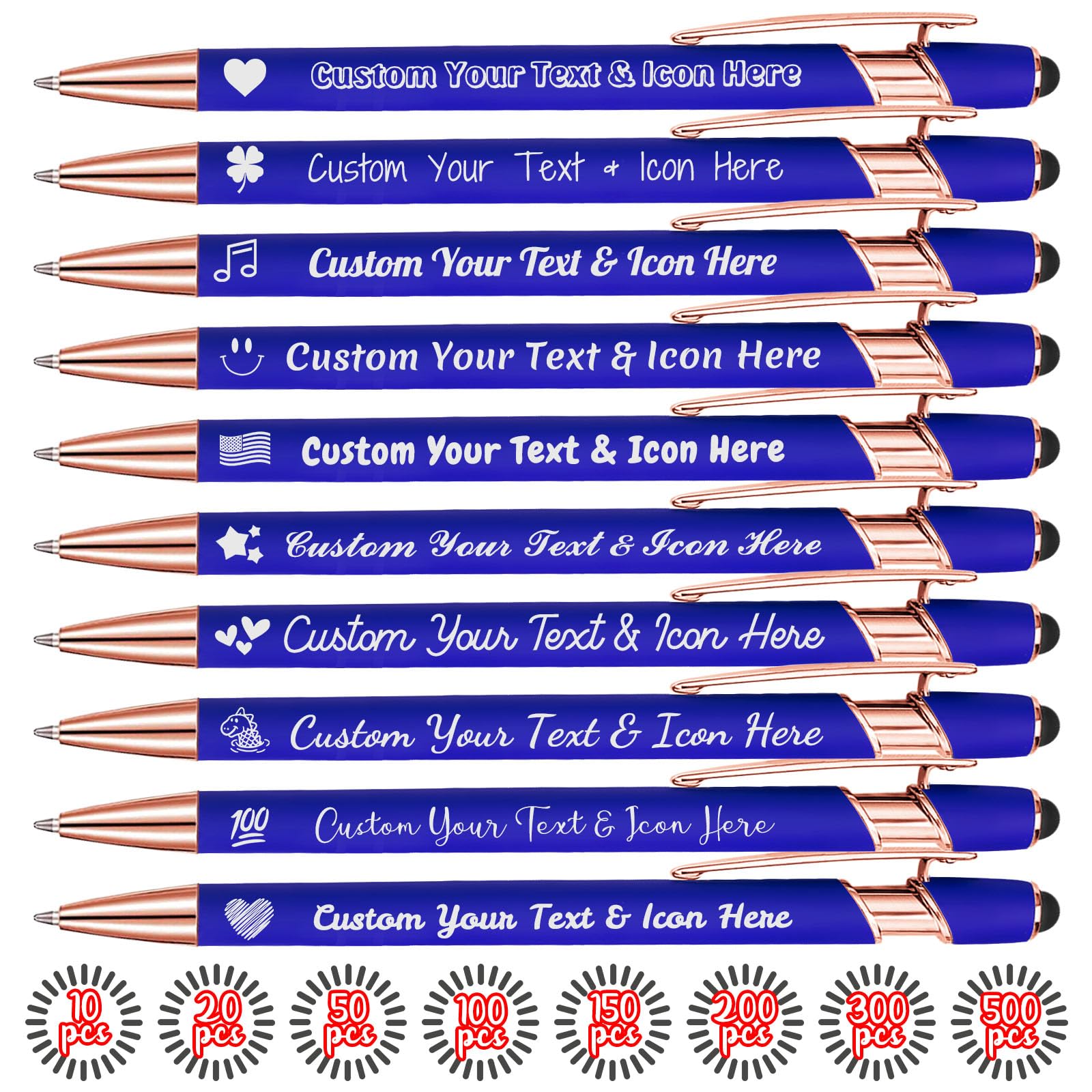 FwSYouMAI Up to 500 pcs Personalized Pens Custom Pens Bulk Engraved Business Name Text Logo, Customized Promotional Items Black Ink Stylus Pen, Gift for Anniversaries, Graduation, Birthdays, Wedding