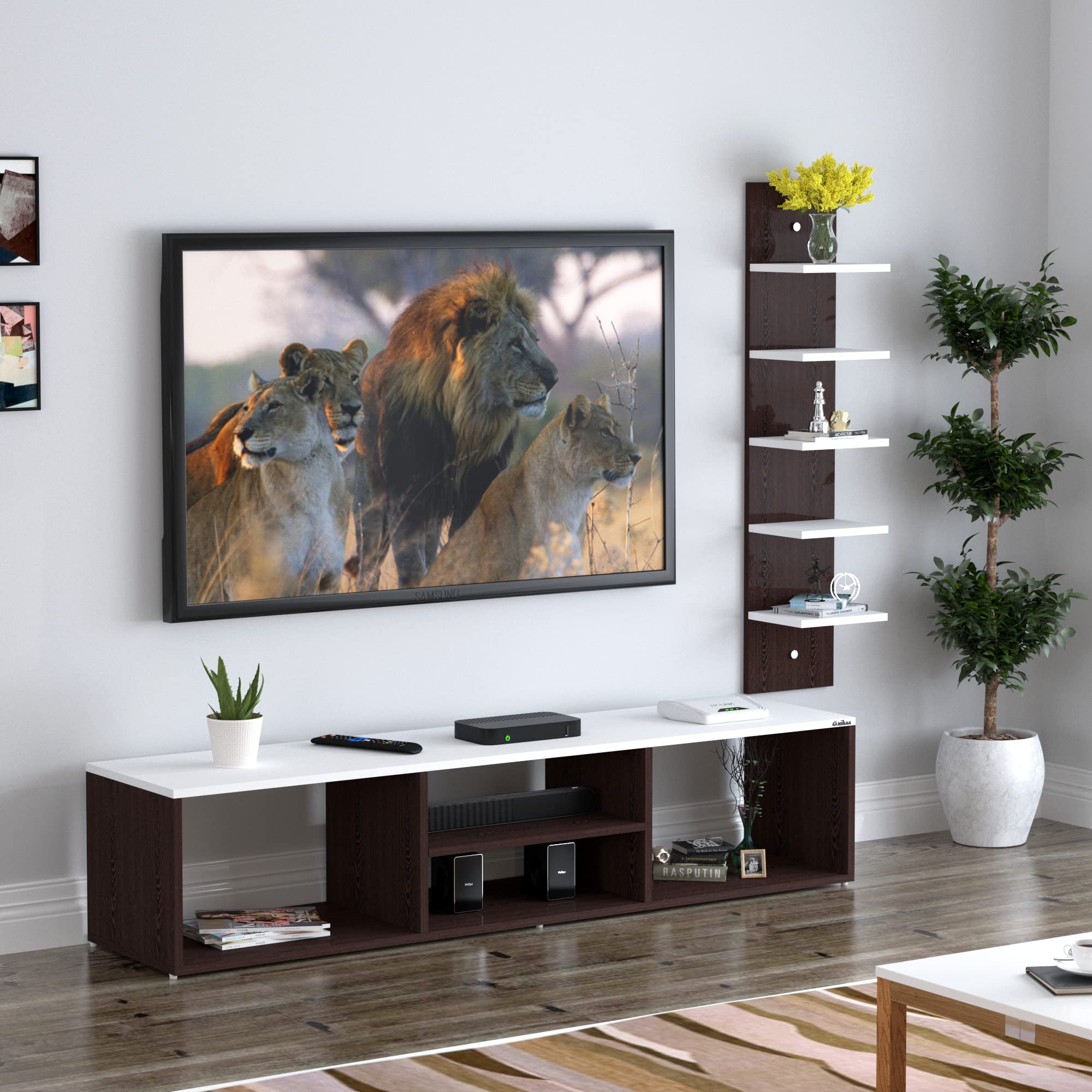 Anikaa Betty Engineered Wood TV Unit/TV Stand/Floor Standing TV Unit/TV Cabinet/TV Entertainment Unit (Wenge White)- Ideal for Upto 55"(D.I.Y)-image-43