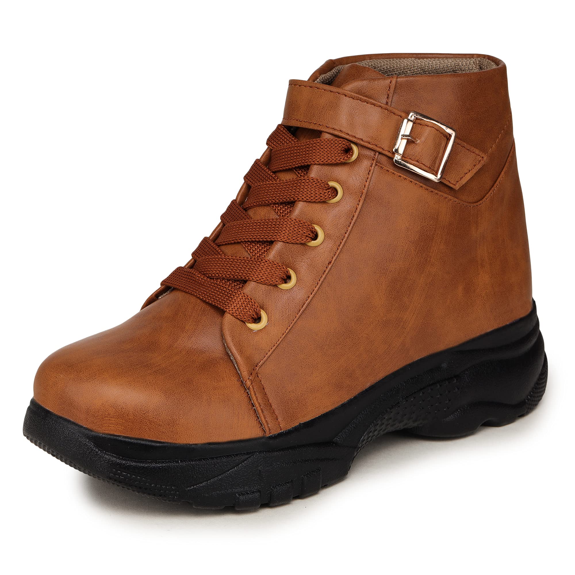 Bootco Boots for Womens & Girls High Ankle Boot Comes With Attractive Belt Lock Design and Comfortable with Durability Boots Sole Tan Color Boots (B09874BK8W) Amazon Price History, Amazon Price Tracker