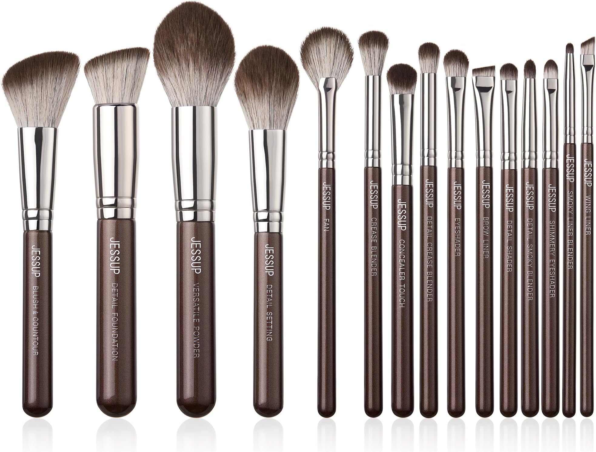 Jessup Makeup Brushes Set 15pcs Brown Make up Brushes Set