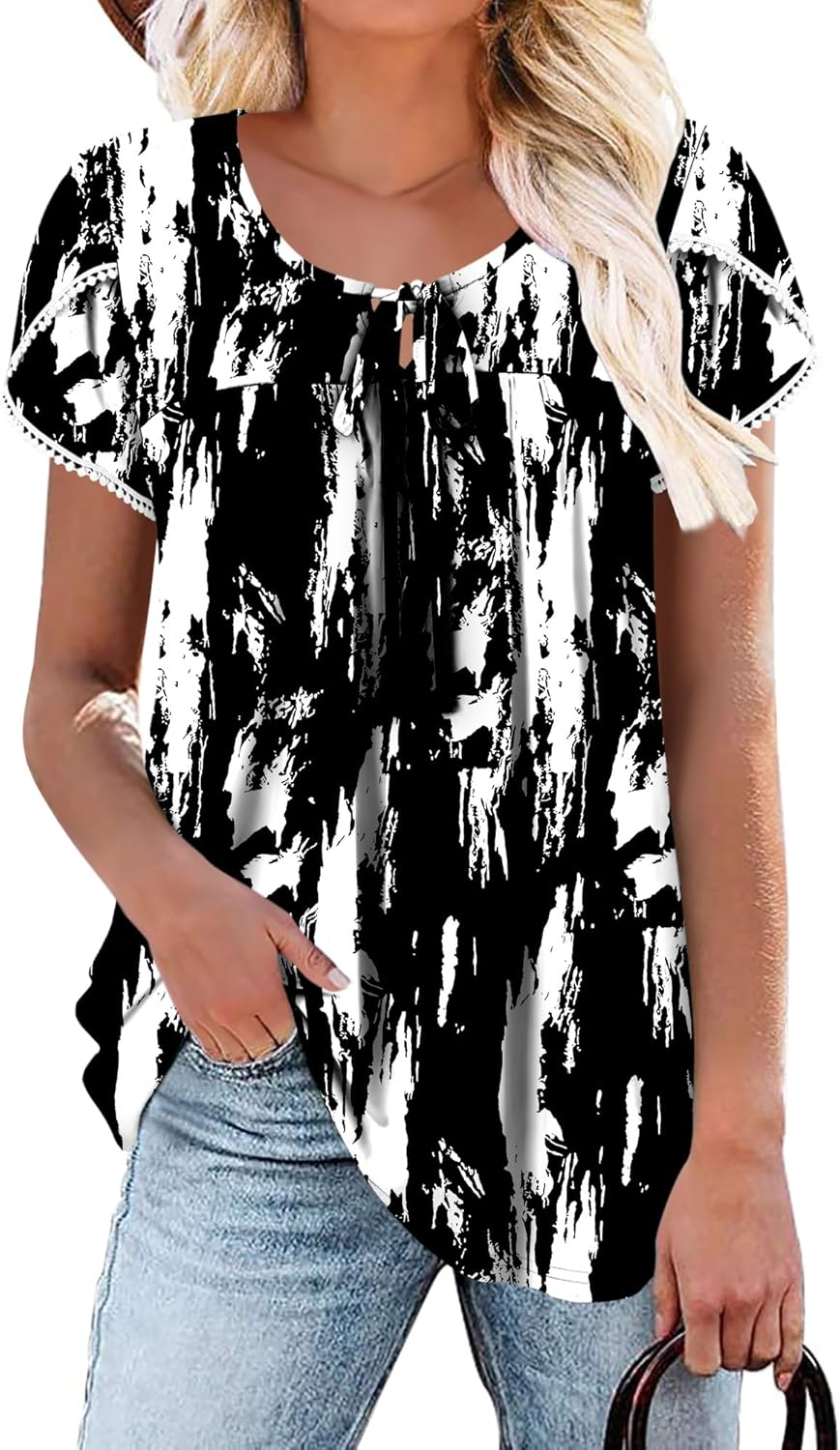 BETTE BOUTIK Womens Summer Tops Corded Short Sleeve Tunic Shirts Pleated Crewneck Corded Tops Blouses S-3XL