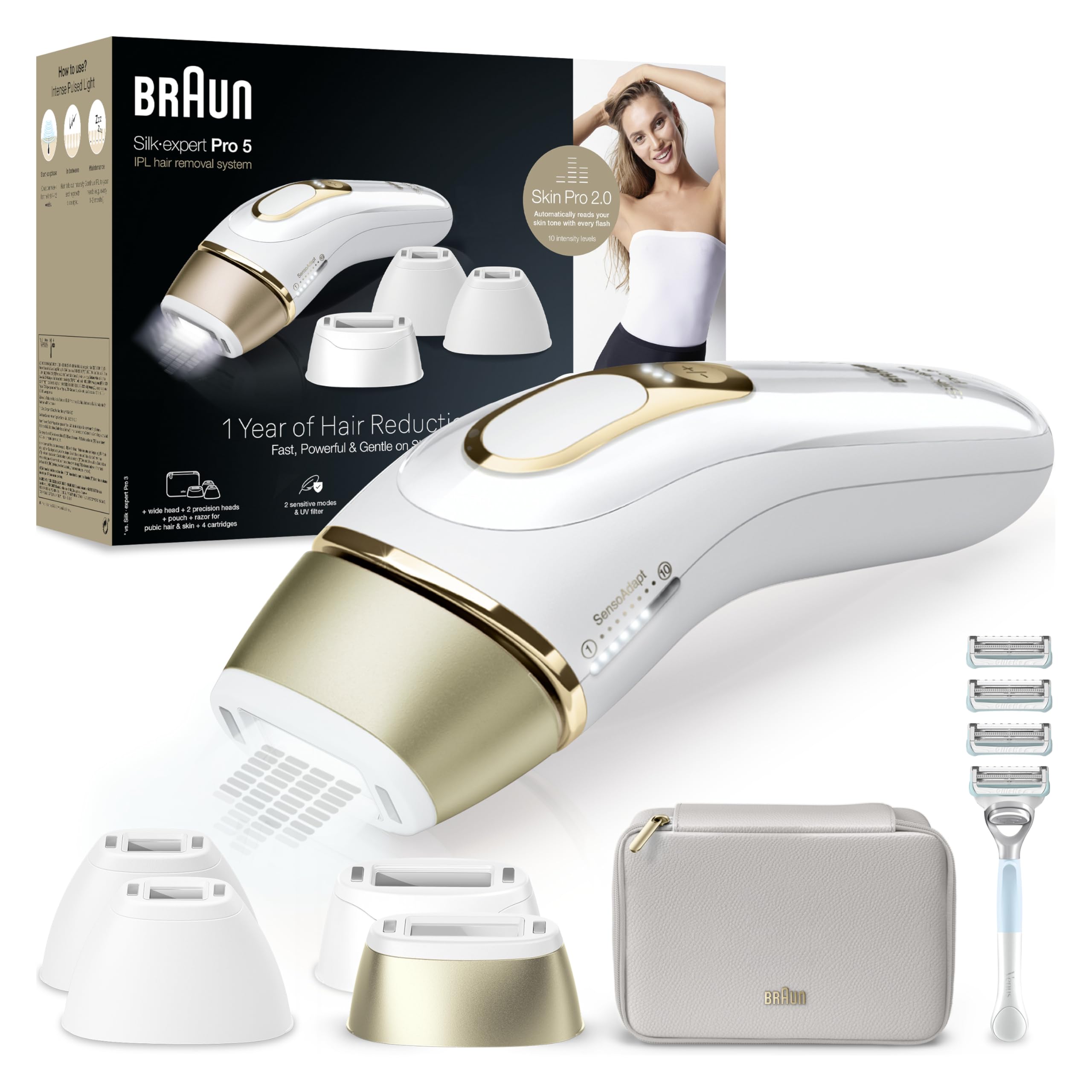 Braun Silk·expert Pro 5 PL5358 IPL Haarentfernung Weiß/Gold Dauerhafte Haarentfernung für Zuhause