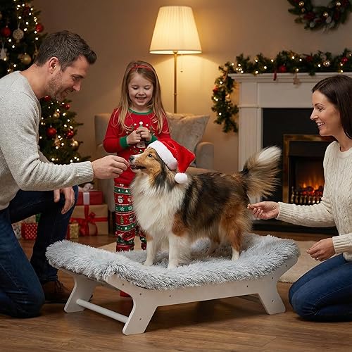 Miniatura 6 de Muihood Colchón de madera con marco de cama para perro, muebles elevados elevados, color blanco, adecuado para un peso de hasta 50 libras