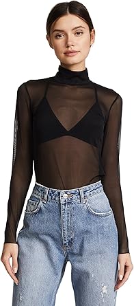 Black mesh turtleneck top Clearance