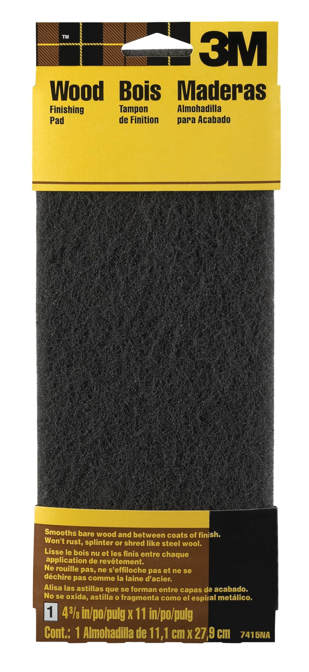 3M 7415 Wood Finishing Pad, Gray, 4.375 in by 11 in