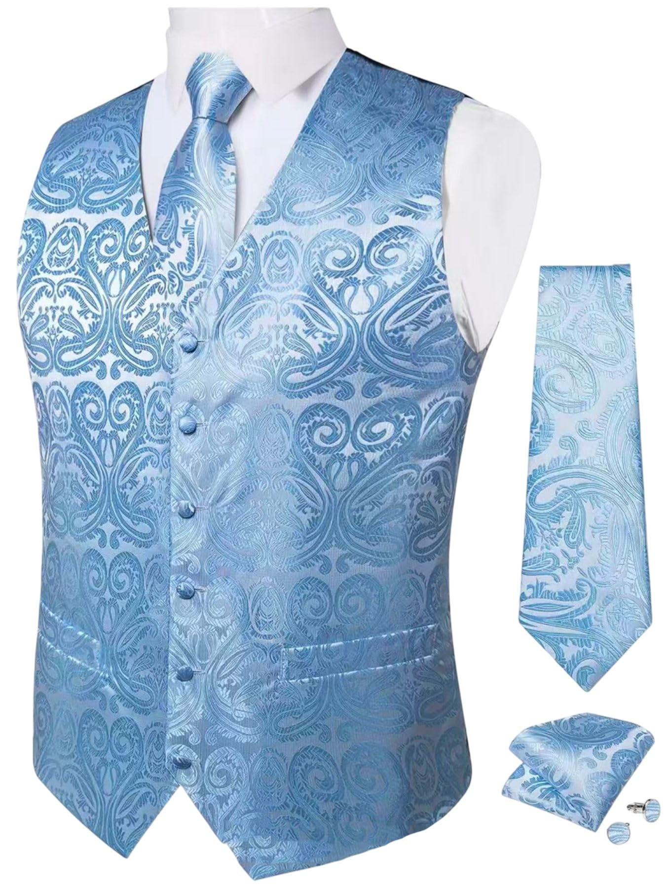 Męska kamizelka Paisley żakardowa jednorzędowa slim fit z wiązaniem poszetka kwadratowa do noszenia na co dzień