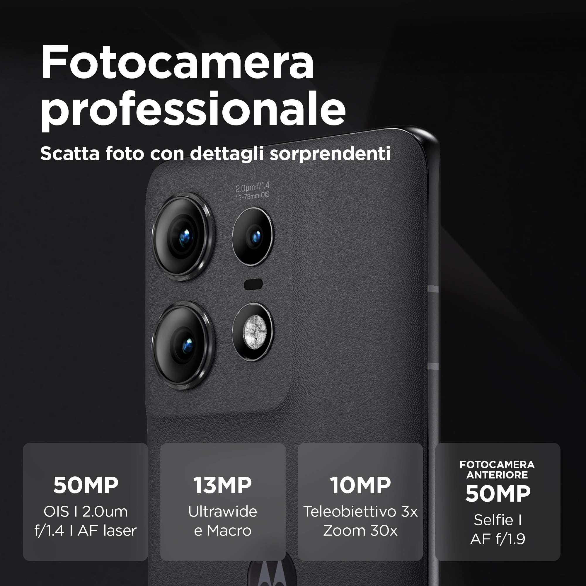 Motorola Moto Edge50 Pro(Display 6.67'' Super HD 144Hz, 50+13+10MP con IA,4500mAh ricarica,Turbo Power 125W,12/512GB,Dual SIM,IP68,NFC,Android 14,caricatore da 125W e cover in confezione)Black Beauty