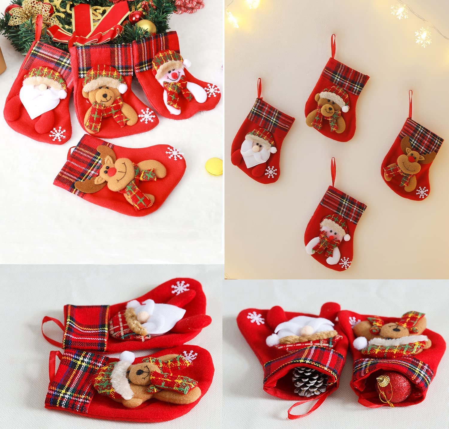 Set Di 6 Calze Di Natale In Feltro – Babbo Natale, Pupazzo Di Neve, Renna – 28 Cm, Per Caramelle E Regali - copertina