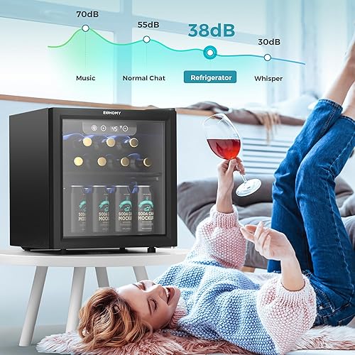 Miniatura 7 de EUHOMY Refrigerador de bebidas para 55 latas, mini refrigerador con puerta de vidrio para bebidas de cerveza, vinos, refrigerador independiente de