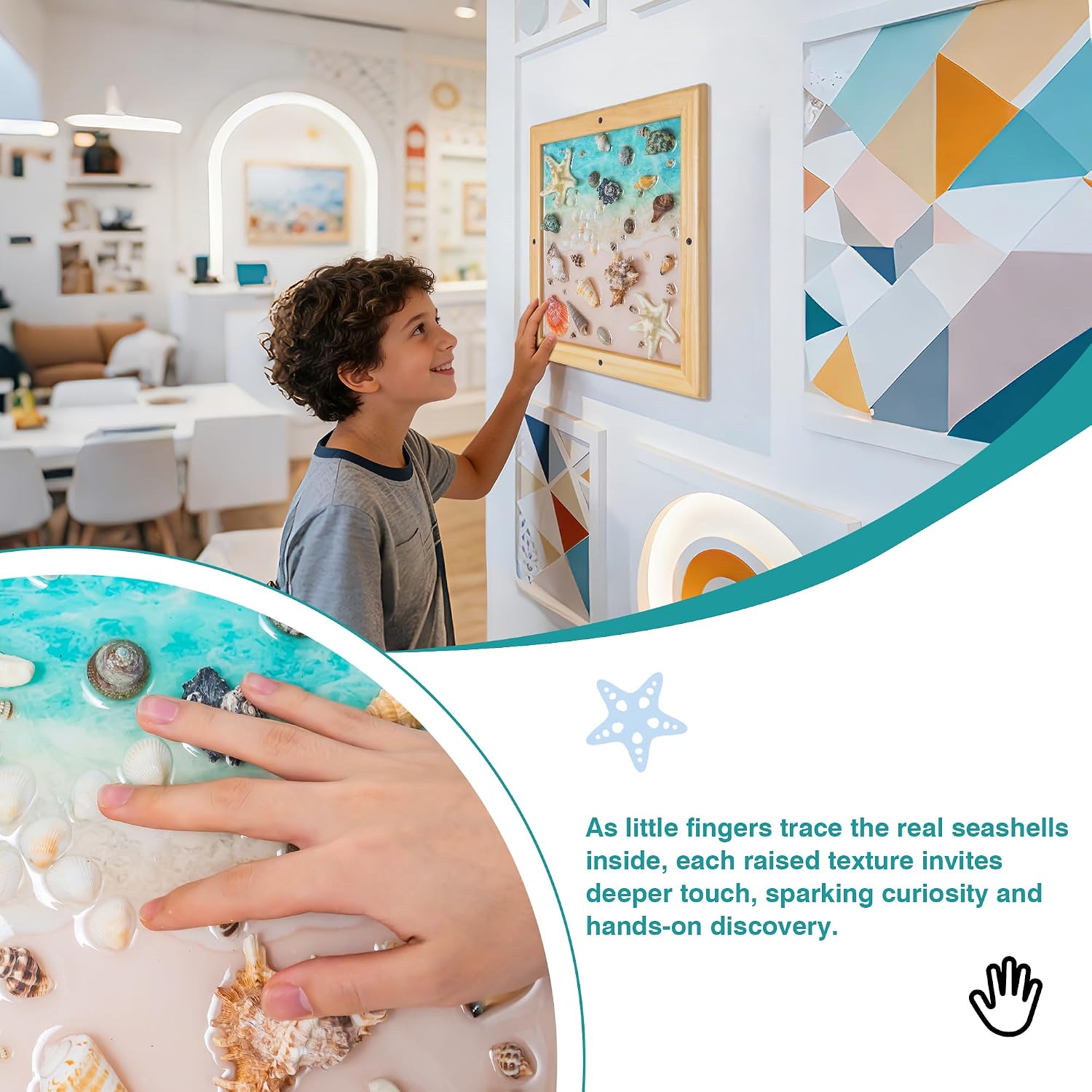 14" Seashell Texture Board – Ocean-Themed Sensory Wall Panel for Kids, Engaging Wooden Touch & Feel Activity Board for Sensory Rooms, Classrooms, Therapy Centers & Home Learning