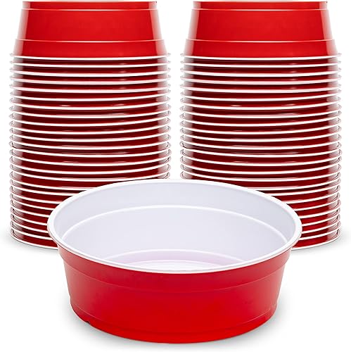 GoBig Red Party Cup Bowls - 30 Large Disposable Plastic Bowls