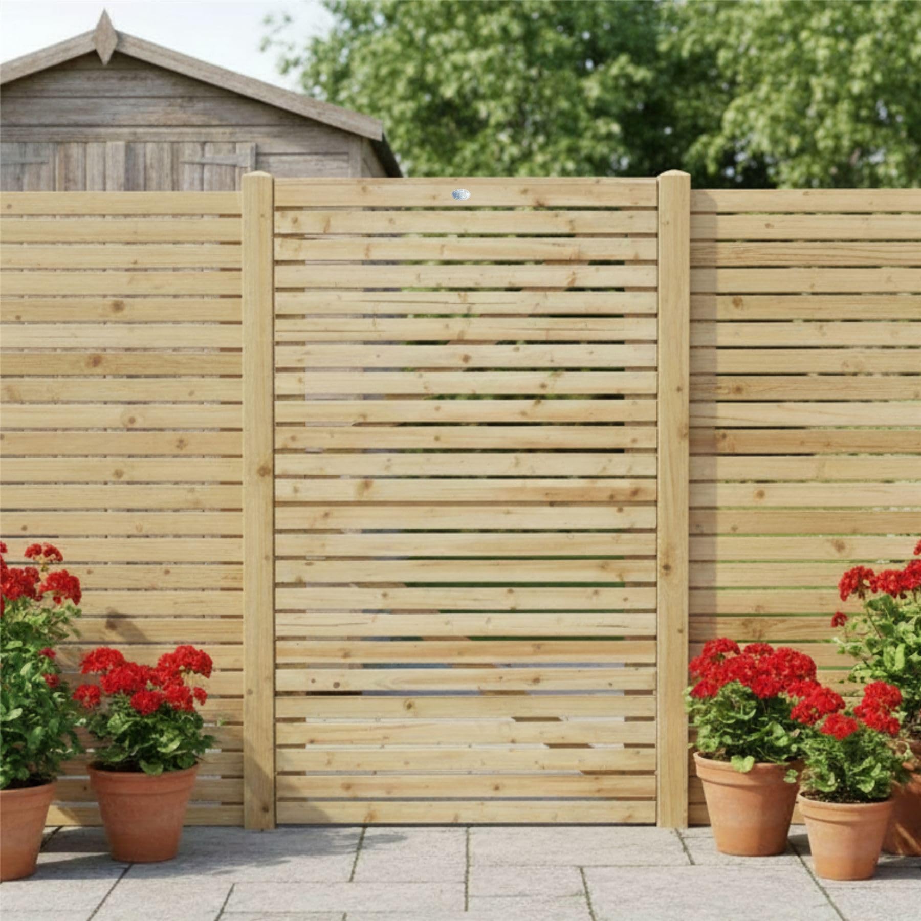 Garden Gate Pressure Treated Roma Slatted, Fully Framed Wooden Decorative Venetian Timber Garden Door, H:5ft x W:3ft Ideal for Outdoor Pathway Home Access, 150cm High x 90cm Wide