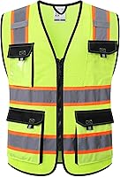 JKSafety Hi-Vis Reflective Safety Vest Men Women Mesh with 8 Pockets ANSI/OSHA Compliant Yellow Large