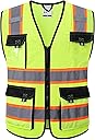 JKSafety Hi Vis Reflective Safety Vests for Men Women High Visibility Vest with Pockets Mesh Fabric Construction Safety Apparel Neon Vest for Work (220-Yellow L)