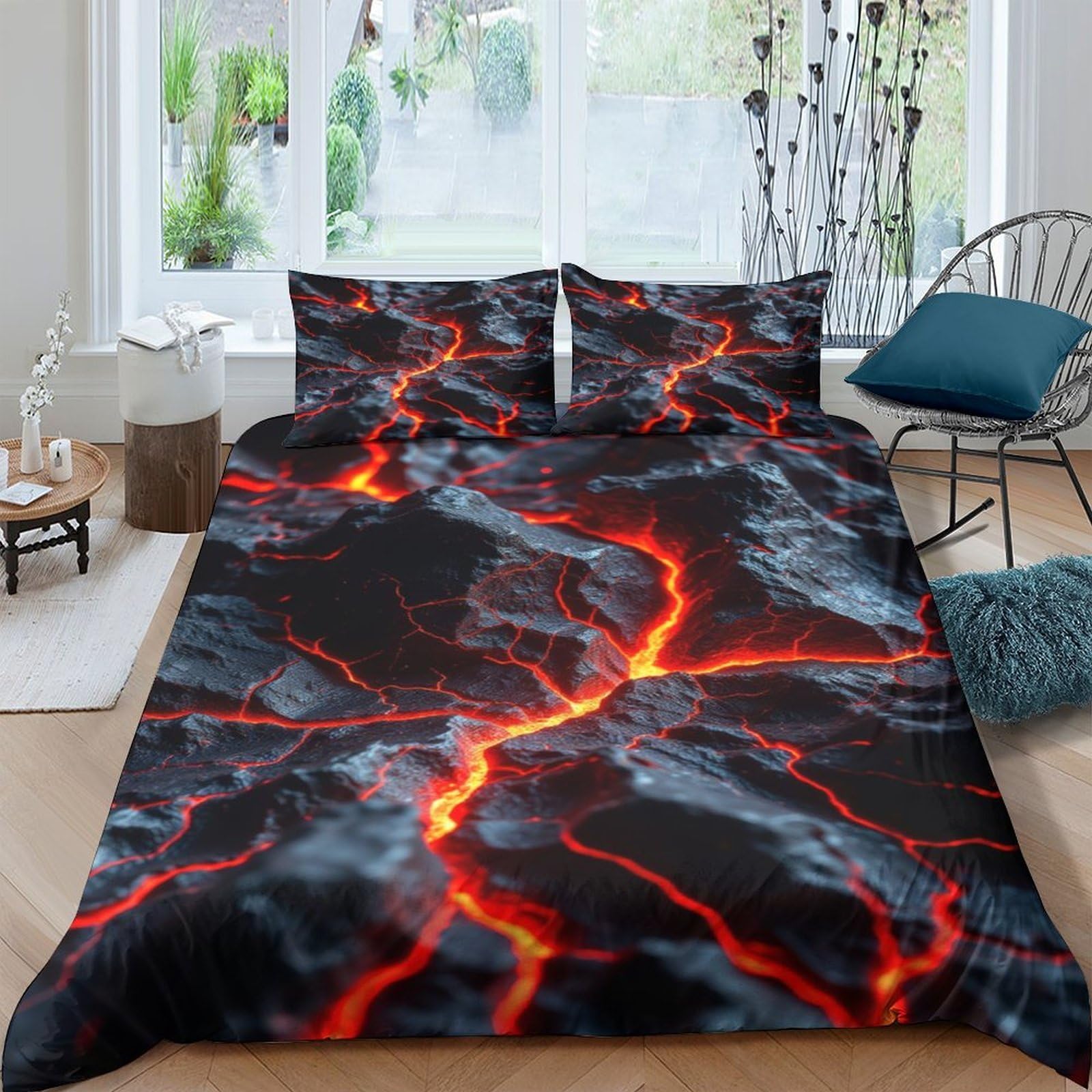 Ctjqhvkz Style-2 3D Printed Lava Eruption Fitted Sheet Microfiber Soft Breathable Volcano Crack Mattress Cover For Bedroom Dorm Decor Single（135X200cm）