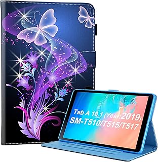 Dteck Case for Samsung Galaxy Tab A 10.1 Case 2019 Model SM-T510/SM-T515, Multi-Angle Viewing Protective PU Leather Folio Cover for Samsung Tab A 10.1 2019 Release Tablet, Purple Butterfly