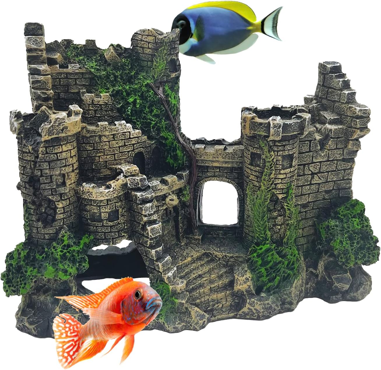 Castle Tower Ruins Aquatic Ornament Ruin Hide Realistic Artificial Polyresin Aquarium Model