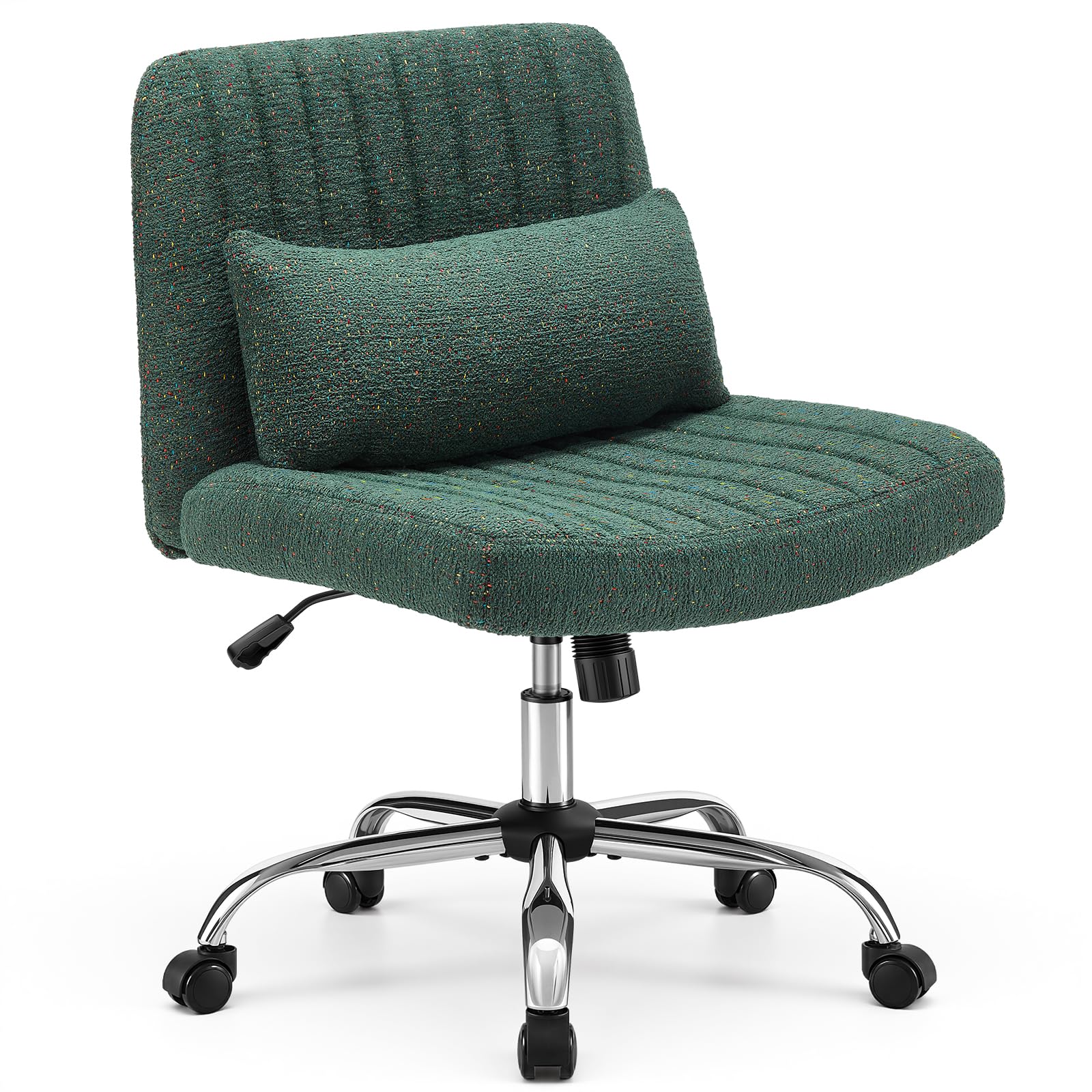 Warmiehomy Cross Legged Office Chair Chenille Armless Vanity Chair, Green