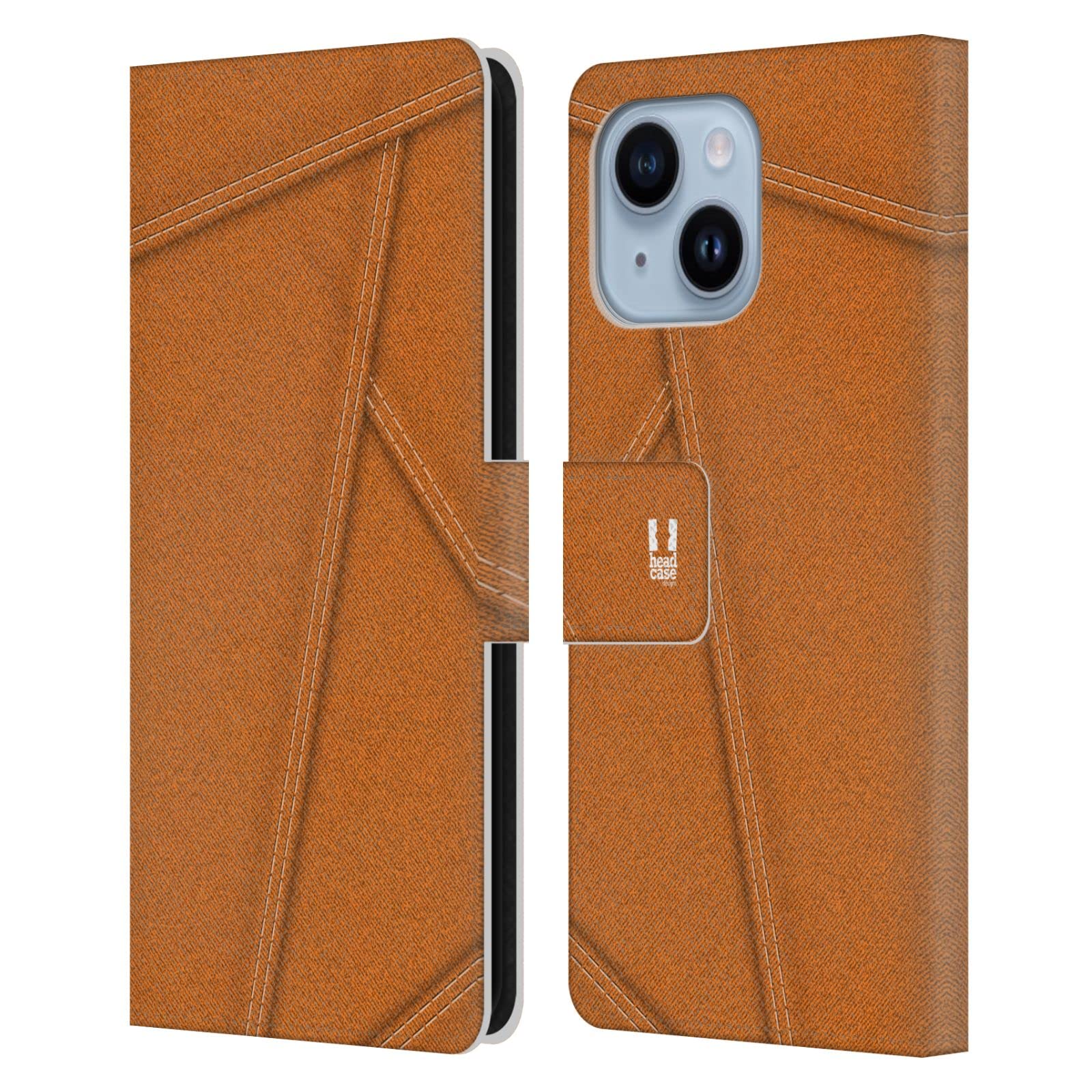 Protection portefeuille iPhone 14 Plus cuir Head Case Designs Mandarine Patchwork