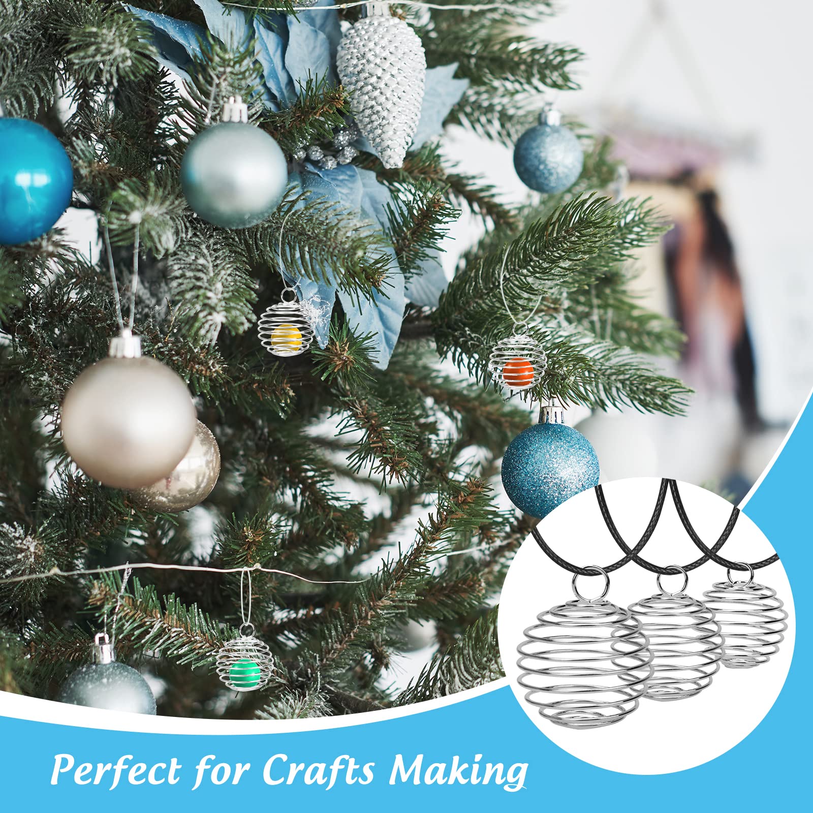 30 Pcs Spiral Bead Cages With Chains - Silver Plated Crystal Cage Pendants 3 Sizes