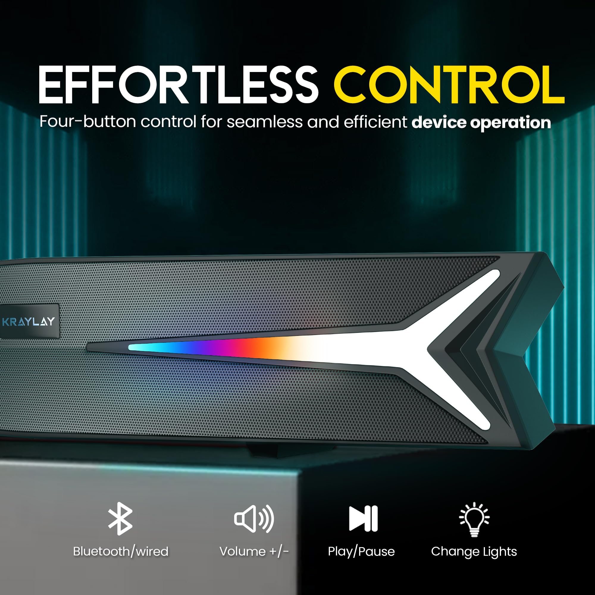 Soundbar desktop per computer da 15,5 pollici, soundbar Bluetooth con luci LED RGB, bassi trasparenti, AUX, USB, USB-C, soundbar per proiettori, TV, smartphone, console di gioco e laptop