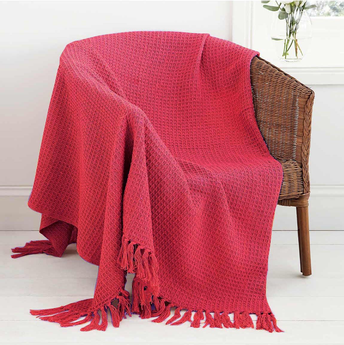 Mehar Bedding 100% Cotton Woven Honeycomb Plain Waffle Textured Chair Sofa Setee Bed Throw Tasselled Edge (BURGUNDY, King (259cms x 259cms)) — image 1