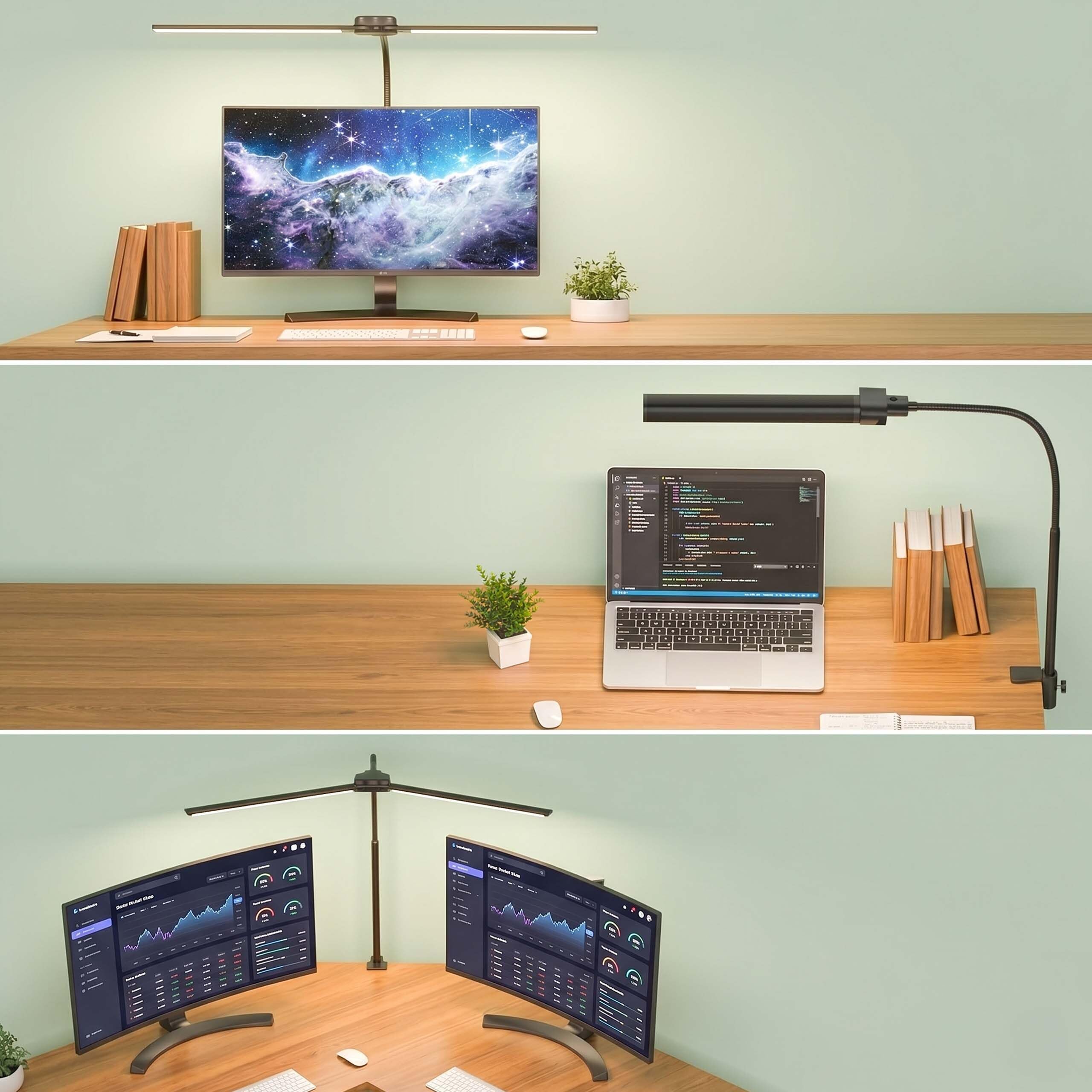 Relaxdays Lampada da scrivania, Telecomando e Touch, LED a Doppia Testa, Larghezza 80 cm, Morsetto con Collo D'Oca, Nera