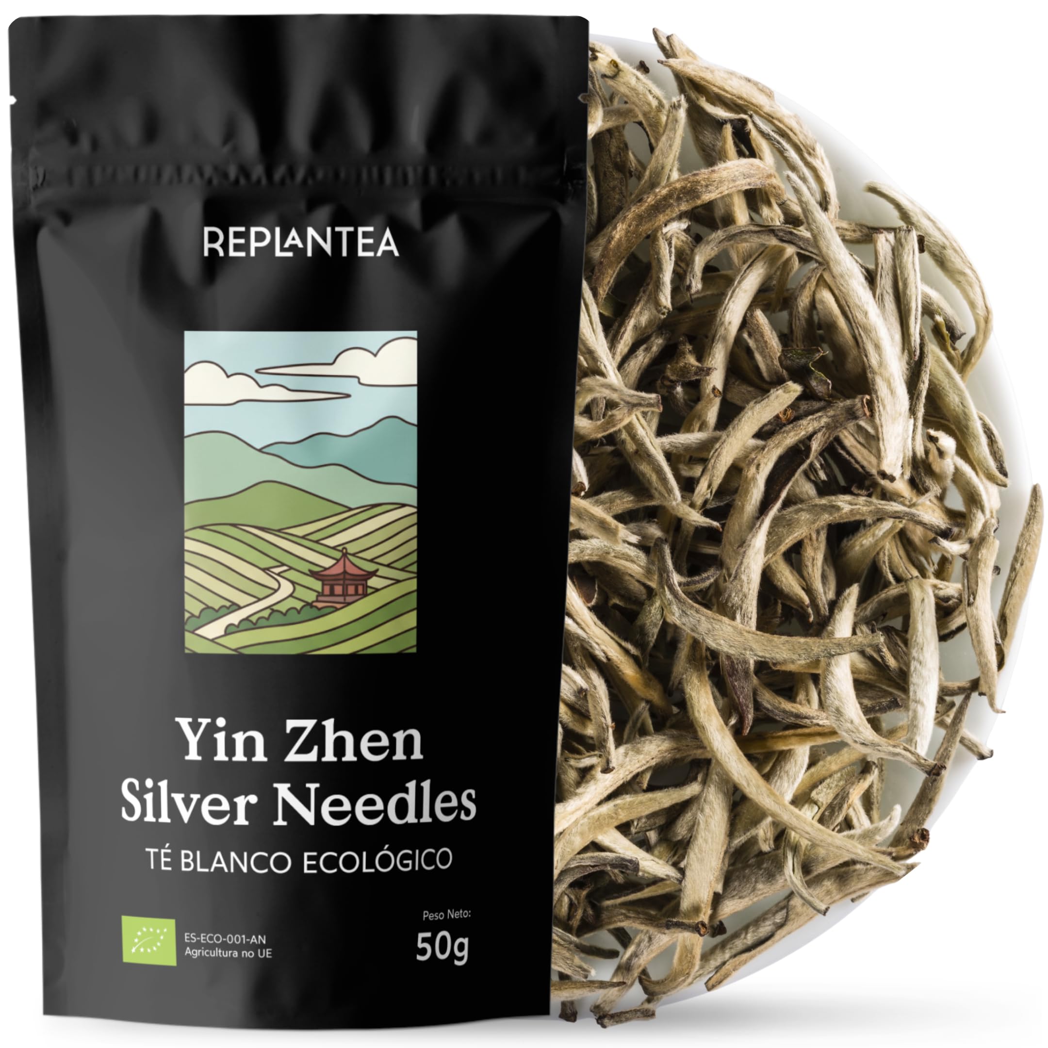 REPLANTEA Thé Blanc Aiguilles d'Argent Bio 50g (Yin Zhen) | Bourgeons de Thé Exclusifs | Récolte Impériale du Fujian | Saveur Subtile et Délicate en Vrac