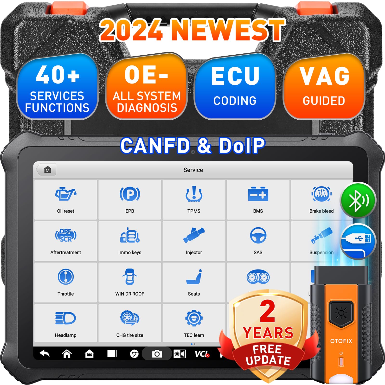 OTOFIX D1 PRO 2024 Two-Way Scan Tool, 2 Years Free Upgrade, ECU Coding, FCA SGW Access, 40+ Services, Active Test, VAG Guided Function, Auto Scan
